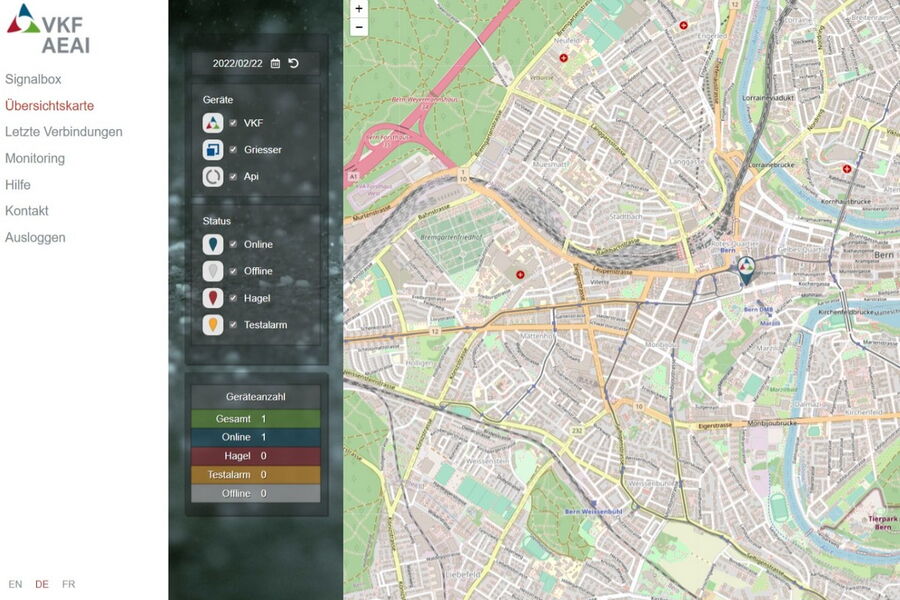 Portal «Hagelschutz – einfach automatisch» Übersichtskarte der Standorte